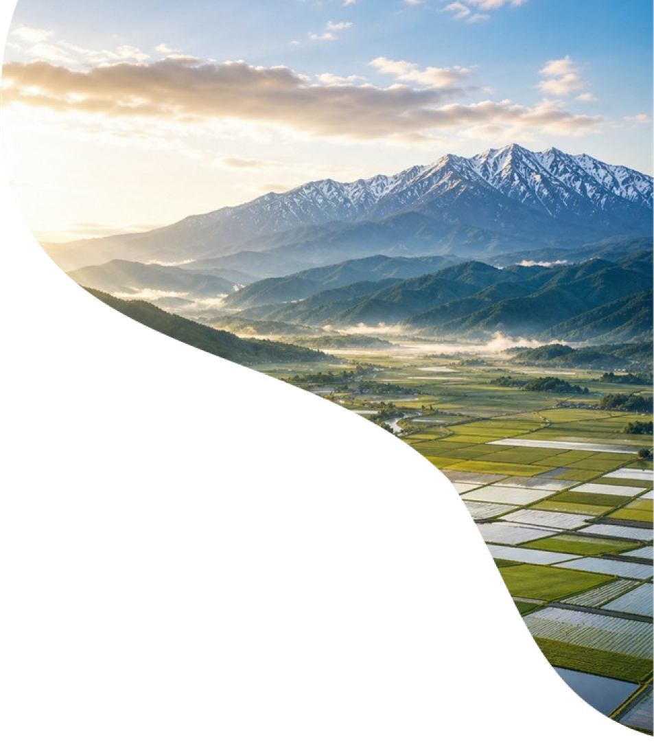 新潟の山並みと田園風景