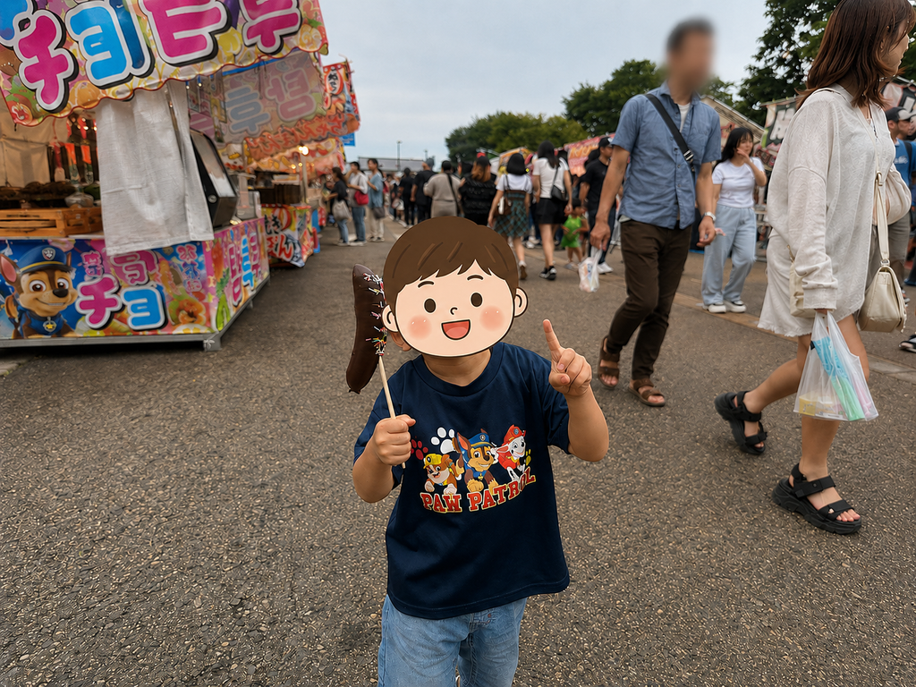 チョコバナナを楽しむ祭りの子ども
